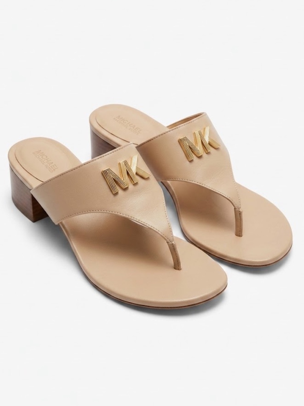 MICHAEL Michael Kors Deanna Beige Leather MK Logo Thong Mule